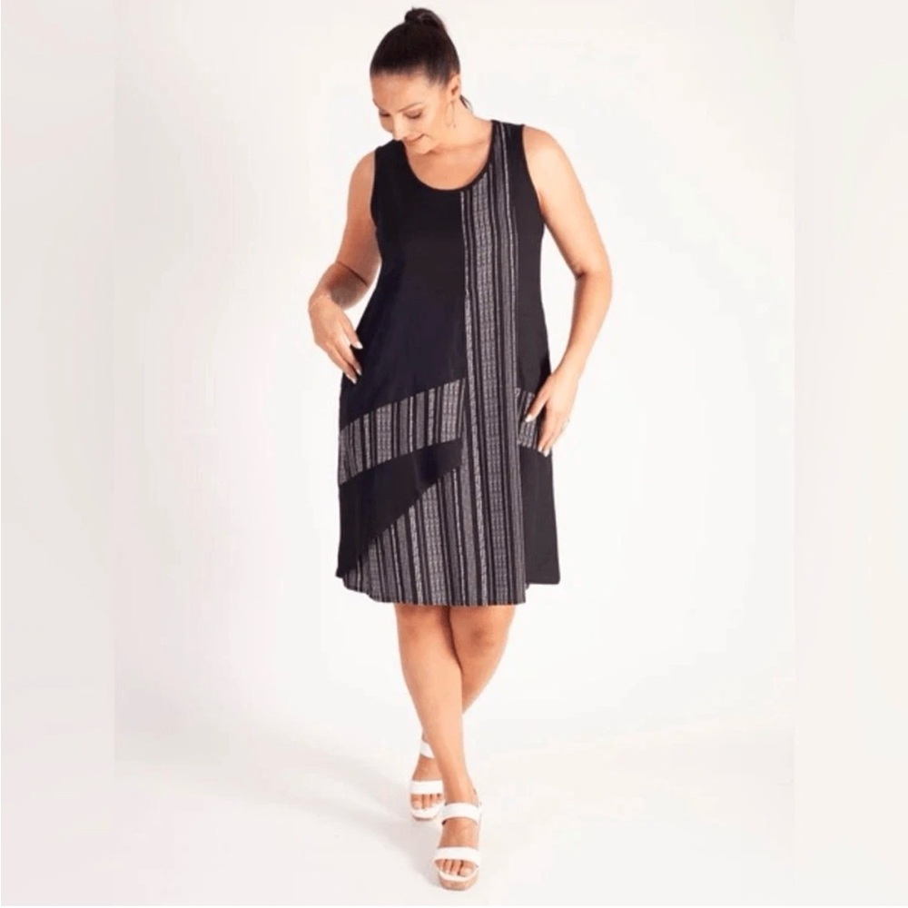 Compli K Shift‎ Dress Womans XL Black White Layered Linen Blend Pockets Artsy